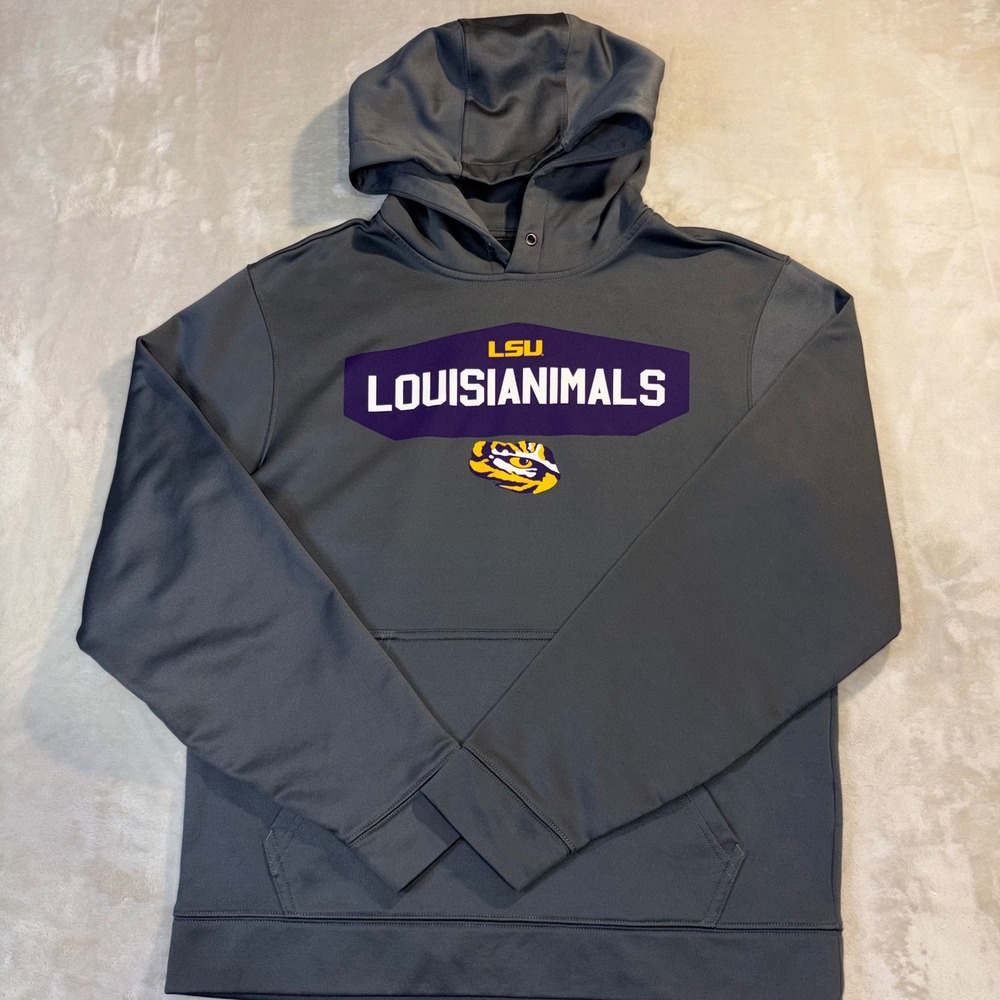 Sport-Tek LSU Louisianimals Hoodie Mens Small Gray Performance Fleece Sweatshirt